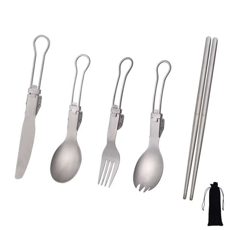 Edc Everyday Carry Knives - Set Peralatan Makan Lipat Titanium dengan