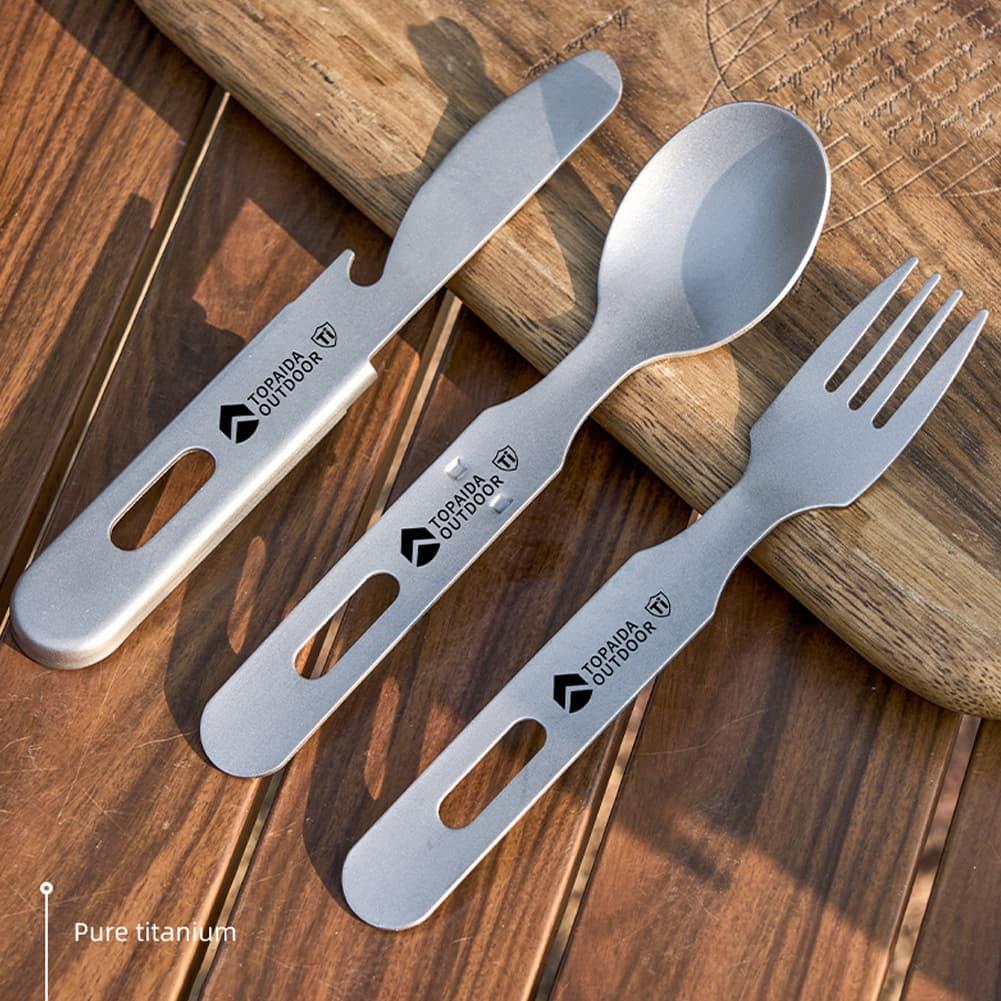 Edc Everyday Carry Knives - Set Peralatan Makan 3-in-1 Titanium untuk